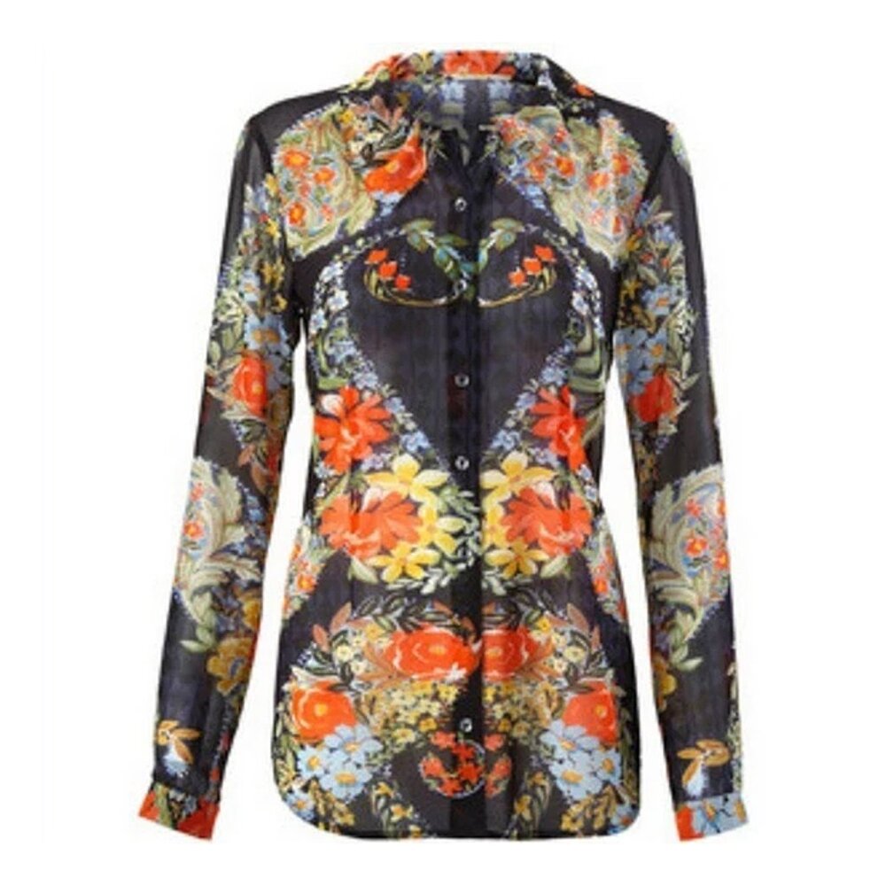 CAbi 3072 Amour Semi-Sheer Blouse Floral XS